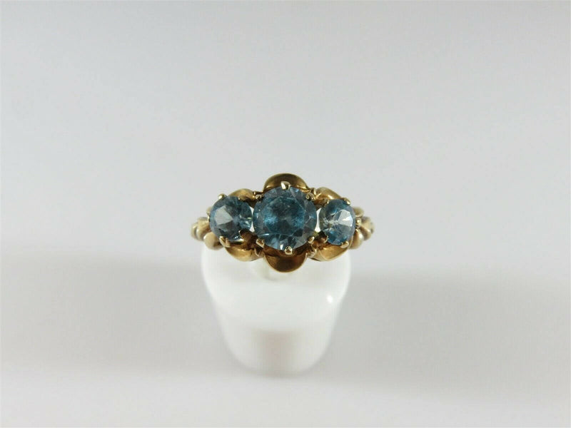 Art Nouveau Style Blue Zircon 10K Gold Ring GEMCO Size 7.25 Past Present Future - Just Stuff I Sell