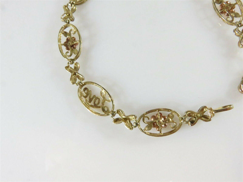 10K Yellow Pink White Gold Floral Love Bracelet 7 1/4" TL - Just Stuff I Sell