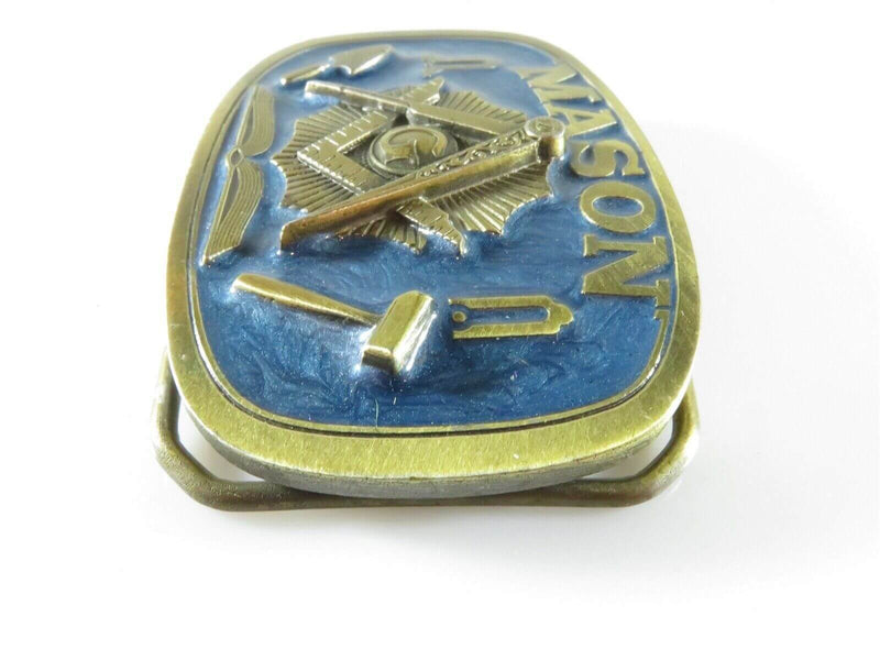 Freemason Masonic 1986 Brass Blue Glaze Belt Buckle