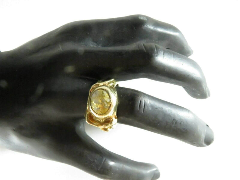 Brutalist Gold Miner Style 14K Solid Gold Solitaire Ring Gold Vein Quartz 10.5 - Just Stuff I Sell