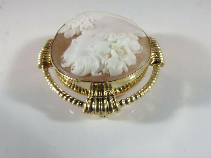 10K Gold Art Nouveau Large Right Facing Floral Cameo Brooch Pendant - Just Stuff I Sell