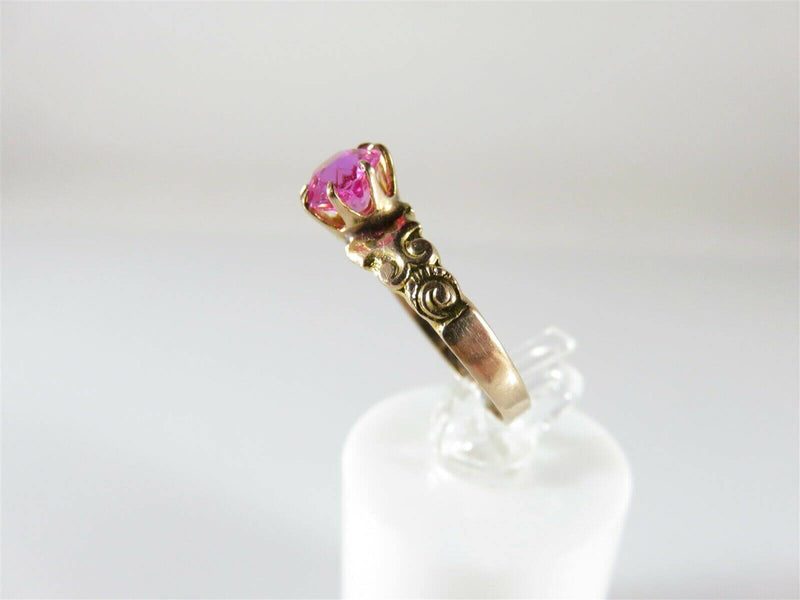 Antique Edwardian 10K Yellow Gold Setting with Synthetic Pink Sapphire Size 6.5 - Just Stuff I Sell