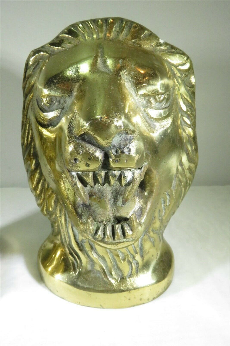 Vintage Heavy Brass Lions Head Bookend Sand Filled Plaster Capped - Just Stuff I Sell