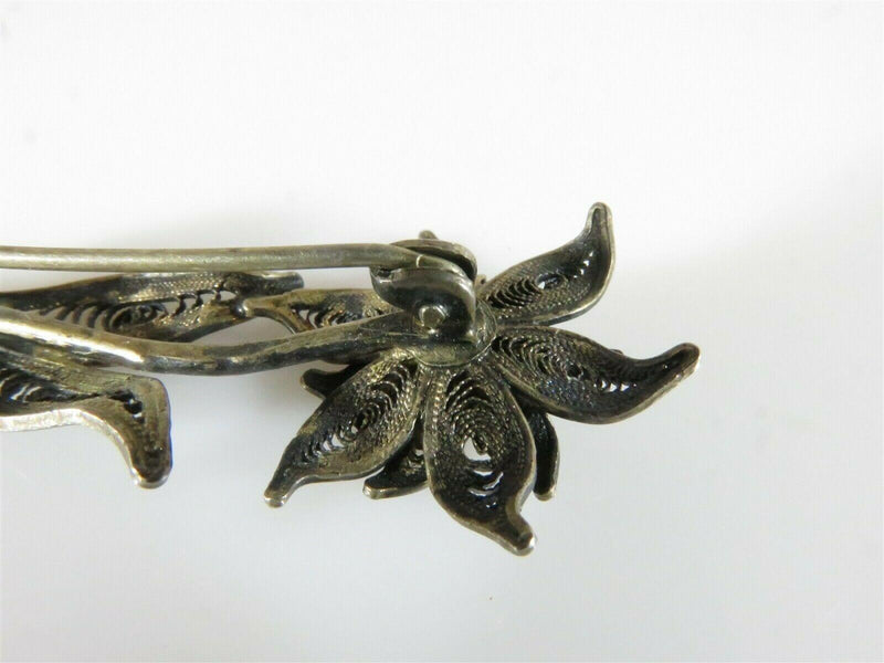 Lovely Delicate Filigree Floral Pin 900 Silver Hallmarked - Just Stuff I Sell