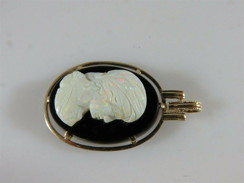 14K Yellow Gold Carved Opal Right Facing Cameo Onyx Pendant - Just Stuff I Sell