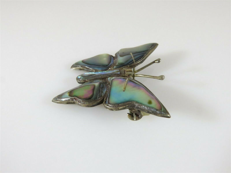 Vintage Taxco Butterfly Brooch Abalone Inlaid Sterling Silver Signed Eagle 3 - Just Stuff I Sell