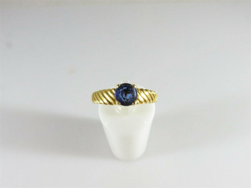 20K Gold .75 Carat Round Cut Natural Blue Sapphire Solitaire Ring Size 9.75 - Just Stuff I Sell