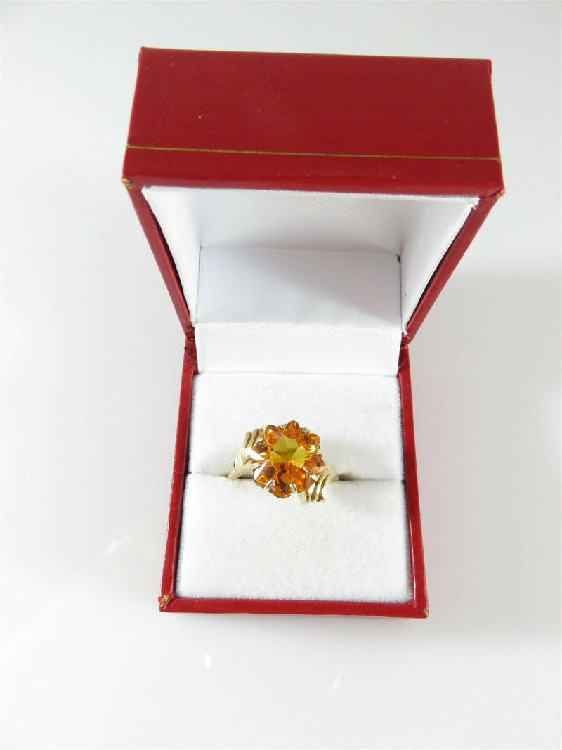 Nice Fancy Cut Orange Sapphire Solitaire Statement Ring 10K Gold Setting Sz 7.75 - Just Stuff I Sell