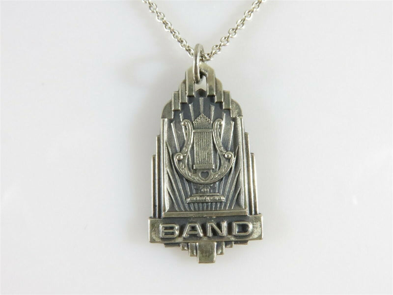 Unusual Sterling Band Pendant With Sterling Chain Band Student Gift Vintage - Just Stuff I Sell