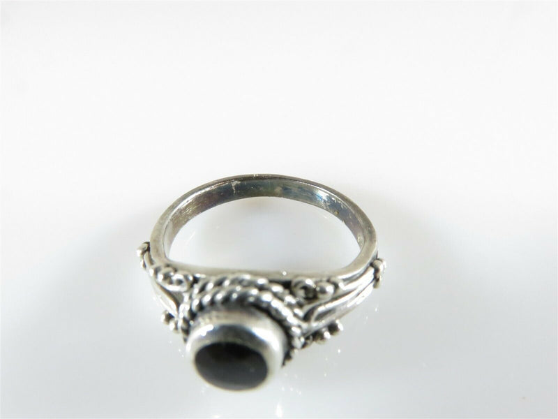 Southwestern Ring Filigree & Rope Style Round Onyx Sterling Silver Ring Size 4.5 - Just Stuff I Sell