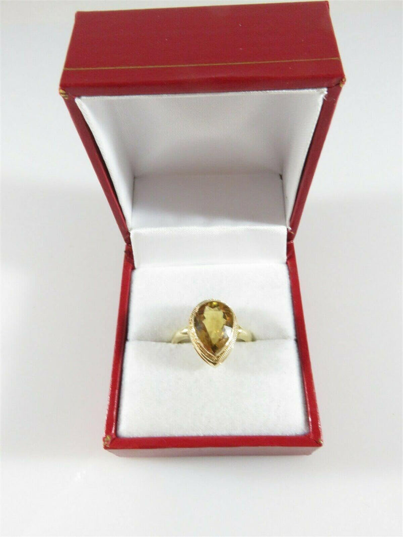 Antique 14K Rose Cut Bezel Set Pear Shaped Yellow Citrine Solitaire Ring Sz 5.25 - Just Stuff I Sell