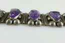 Vintage Panel Bracelet Sterling Silver Mexico Carved Amethyst Mask Bracelet 7" - Just Stuff I Sell
