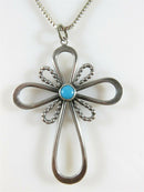 Southwestern Sterling Silver Turquoise Cabochon Cross w/Box Chain Sterling EBB - Just Stuff I Sell