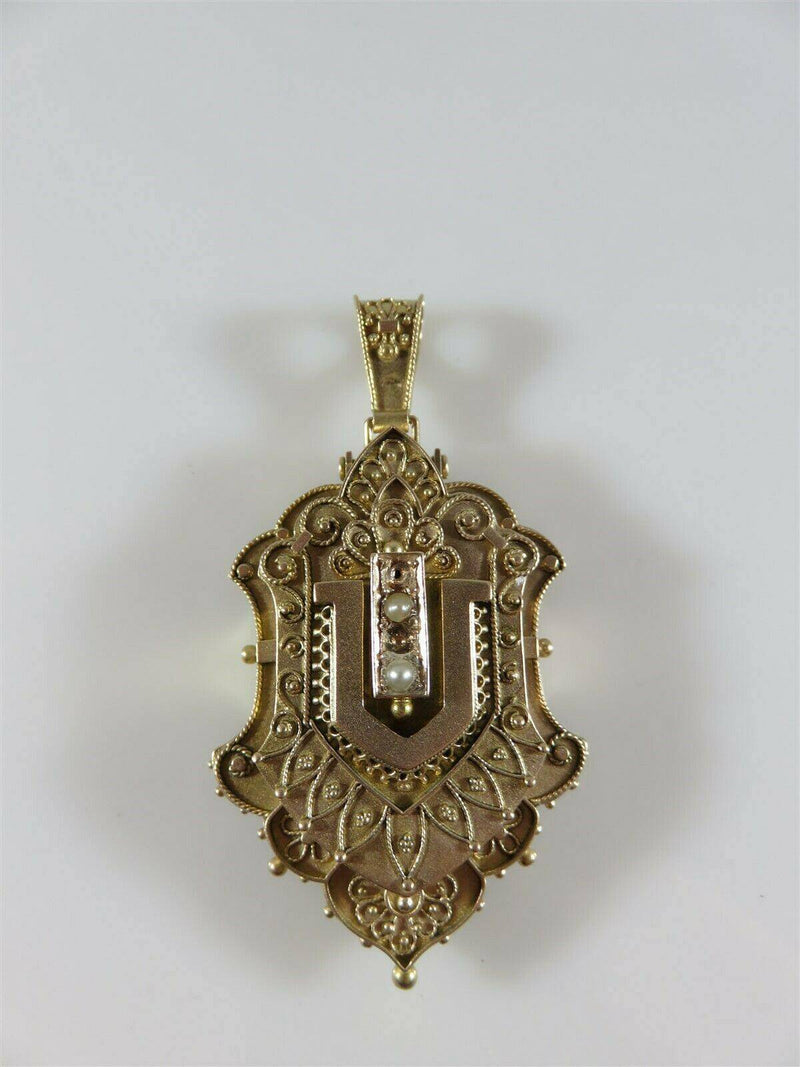 14K Rose Gold Victorian Etruscan Hidden Compartment Pearl Pendant 16.7 Grams - Just Stuff I Sell