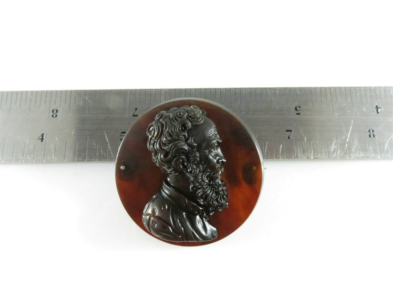 Circa 1860 Victorian Faux Tortoise Shell Cameo High Relief Male in Profile - Just Stuff I Sell