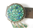 Taxco Crushed Turquoise Lapis Aztec Themed Brooch Pendant Sterling Silver - Just Stuff I Sell