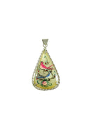 Antique Silver Mixed Metal Tear Drop Hand Painted Lacquered Shell Pendant — Jewelry & Watches:Vintage & Antique Jewelry:Costu