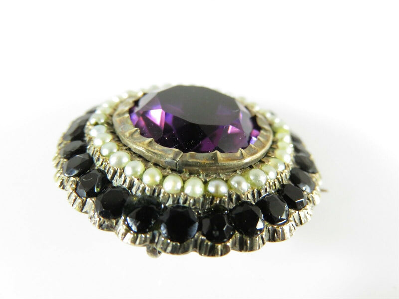 Early Victorian Purple Black Paste Pearl Brooch Pendant in 14K Rose Gold Filled - Just Stuff I Sell