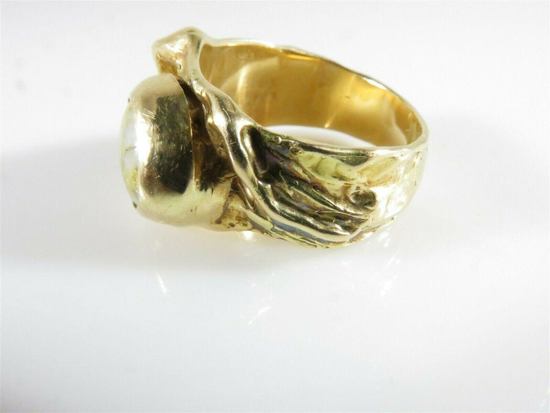 Brutalist Gold Miner Style 14K Solid Gold Solitaire Ring Gold Vein Quartz 10.5 - Just Stuff I Sell