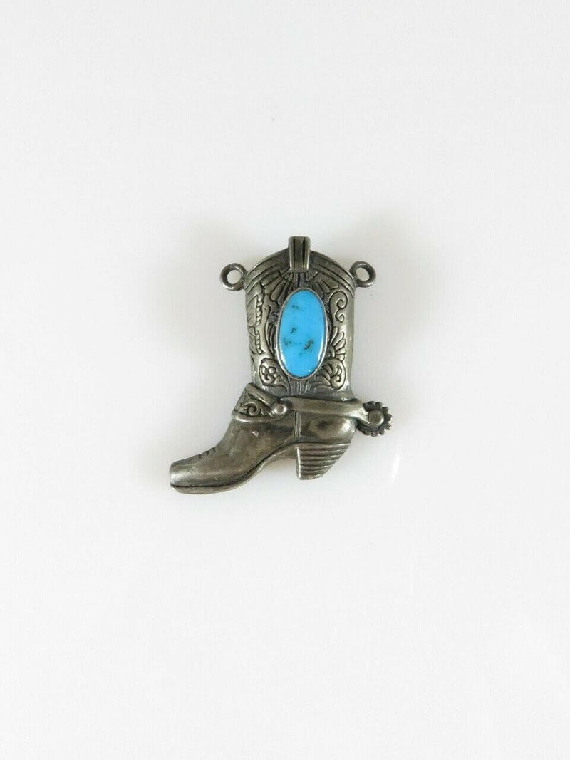 Fabulous Vintage 1 1/4" High Detailed Turquoise & Sterling Silver Boot Slide - Just Stuff I Sell