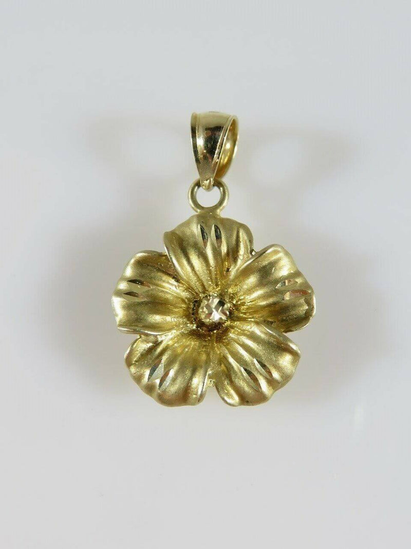 Cherry Blossom Pendant Diamond Etched Accents 14K Yellow Gold 3D - Just Stuff I Sell