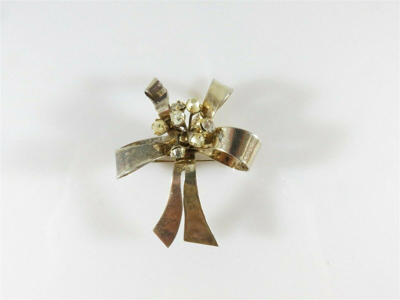 Large Vintage Sterling Silver Vermeil Floral Bow Brooch Pin 2 1/4" - Just Stuff I Sell