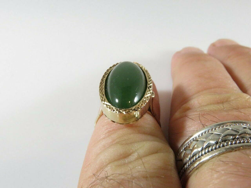 Lovely 14K Solid Gold Untreated Dark Green Jade Ring Size 4.75 Circa 1920's 6gr - Just Stuff I Sell
