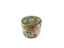 Cloisonne Brass & Enamel Floral Trinket Snuff Box Orange Green Yellow Pink Blue - Just Stuff I Sell