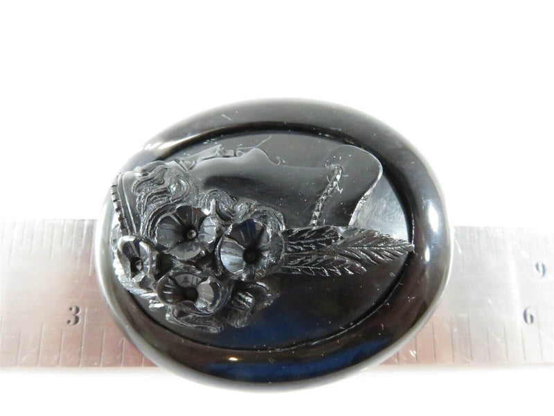 C1890's Victorian High Relief Cameo Brooch Black Polished Jet - Just Stuff I Sell