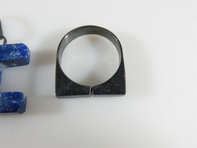 Oxidized Sterling Silver Pendant, Ring and Stud Earrings in Lapis - Just Stuff I Sell