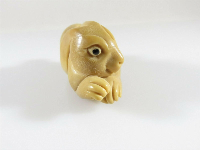 Vintage Japanese Flowing Tagua Nut Tanned Rabbit Artisan Netsuke Signed - Just Stuff I Sell
