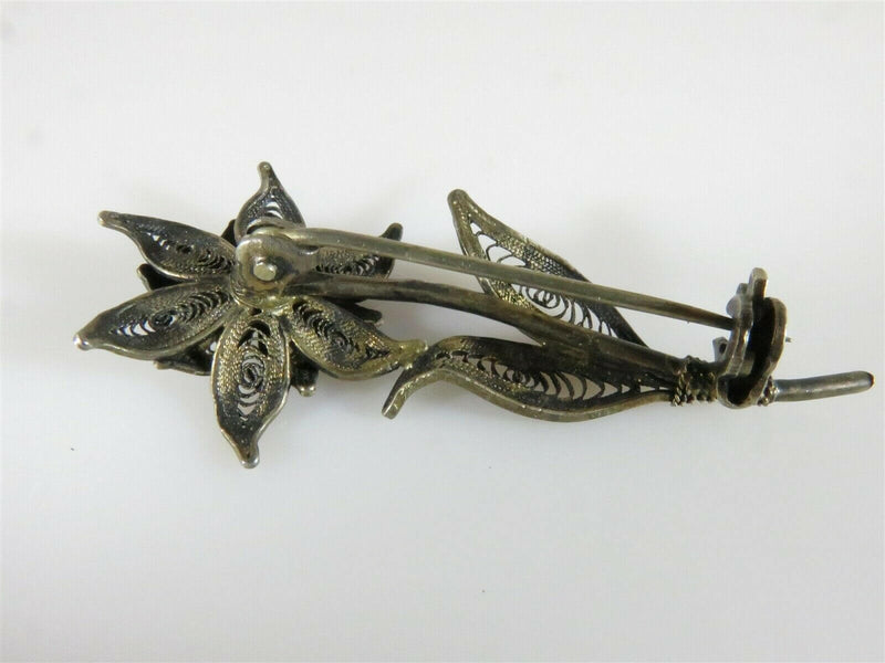 Lovely Delicate Filigree Floral Pin 900 Silver Hallmarked - Just Stuff I Sell