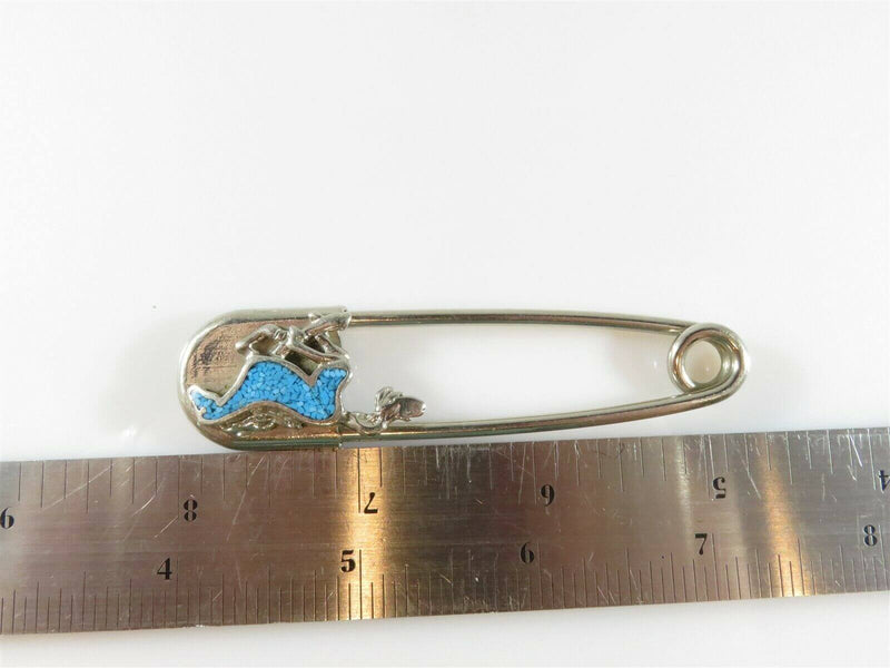 Crushed Turquoise Mustang Horse Themed Safety Pin 3 1/4" Alternative Key Chain - Just Stuff I Sell