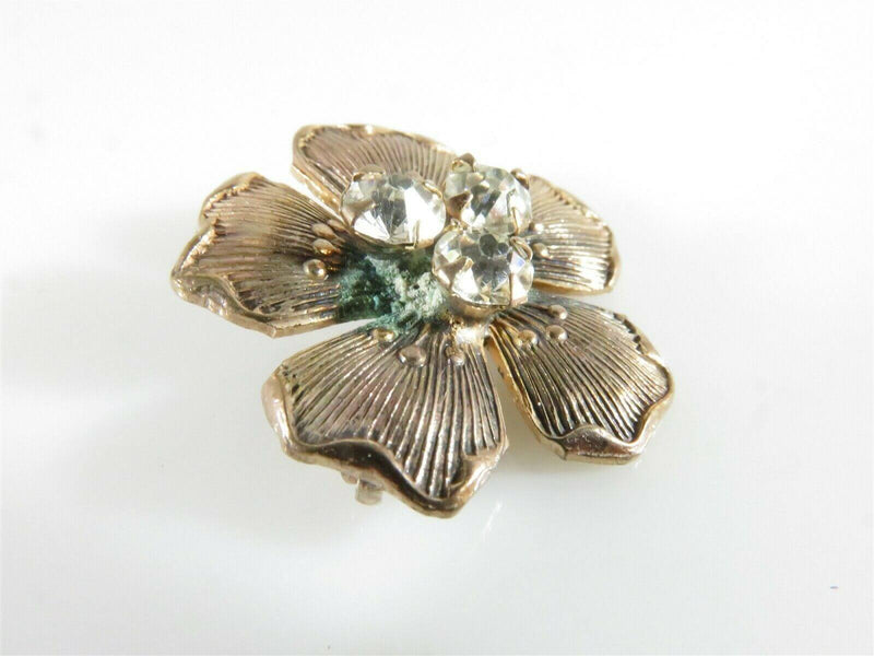Antique Art Nouveau Era Copper & Paste Floral Pin in Rose Gold Tones - Just Stuff I Sell
