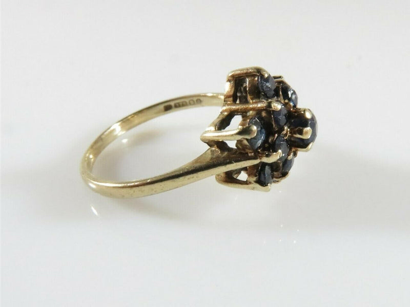 9K Yellow Gold UK Sapphire Cluster Ring Size 5.75 Circa 1976 2.7 Grams - Just Stuff I Sell