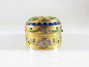 Hinged Cloisonne Brass & Enamel Floral Trinket Snuff Box Gold Gilt Water Lily - Just Stuff I Sell