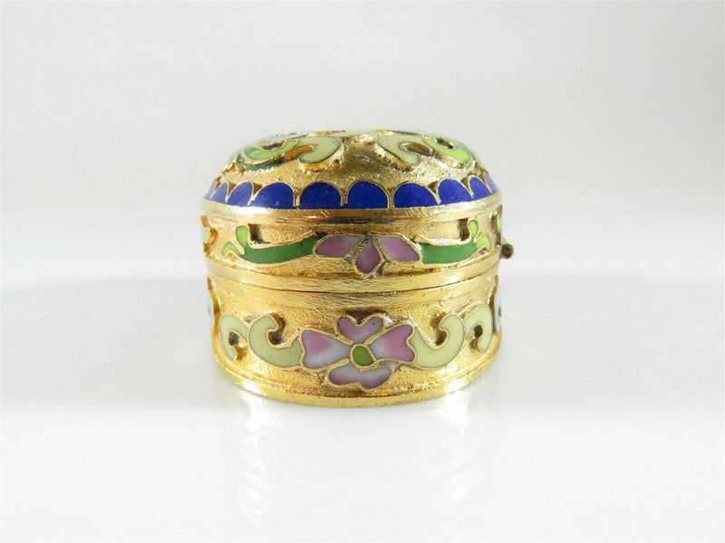 Hinged Cloisonne Brass & Enamel Floral Trinket Snuff Box Gold Gilt Water Lily - Just Stuff I Sell