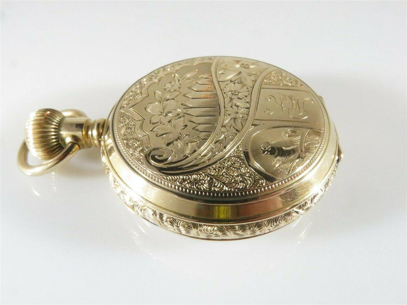 Circa 1888 Victorian Size 6S Hampden Decorative Double Hunter 14K Gold Case - Just Stuff I Sell