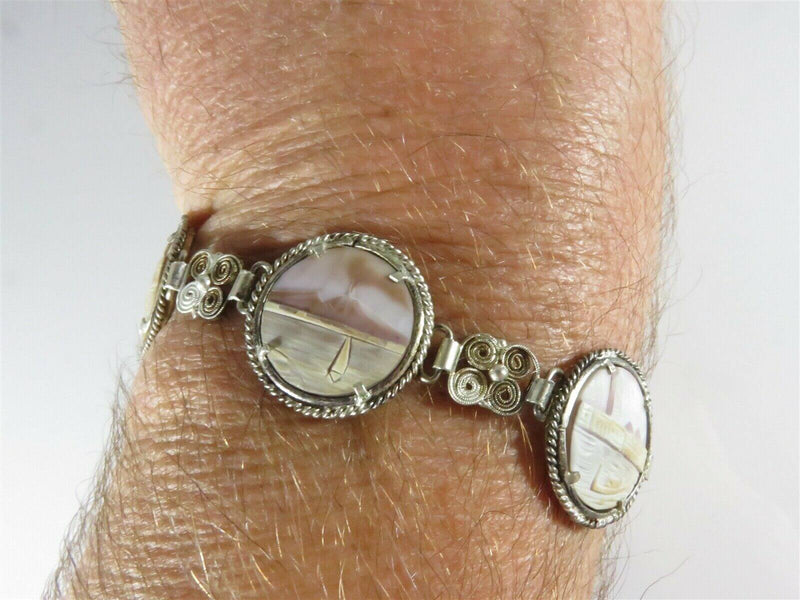 Antique Hand Carved Shell Grand Tour Souvenir Bracelet 800 Silver Sterling - Just Stuff I Sell