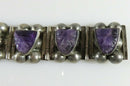 Vintage Panel Bracelet Sterling Silver Mexico Carved Amethyst Mask Bracelet 7" - Just Stuff I Sell