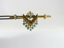 14K Yellow Gold Etruscan Revival Edwardian Pocket Watch Pin With Turquoise Dangles - Just Stuff I Sell