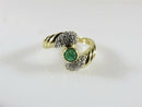 14K 585 Yellow Gold Cabochon Emerald Diamond Accented Bypass Ring - Just Stuff I Sell