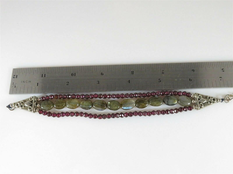 Garnet and Polished Stone Beaded Bracelet Vintage Sterling Silver Faceted 4mm - Just Stuff I Sell