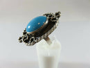 925 Sterling Cabochon Blue Stone Dinner Ring Mexico Signed Rey.. Size 5.5 - Just Stuff I Sell