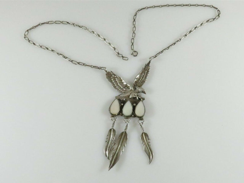 Robert Becenti American Eagle Necklace Signed RB 925 Navajo Biker Necklace - Just Stuff I Sell