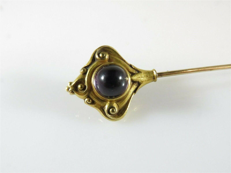 Antique 14K Acid Washed Etruscan Style Cabochon Amethyst Extra Long 8" Hat Pin - Just Stuff I Sell