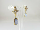 Lovely Tanzanite & Blue Moonstone Teardrop Dangle Earrings Floral 14K Gold - Just Stuff I Sell