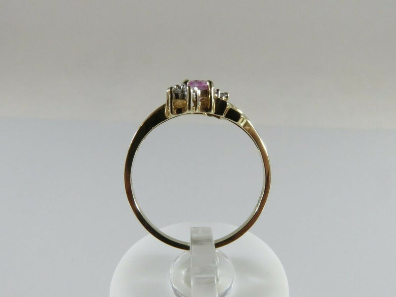 Oval Pink Sapphire Solitaire Ring w/ 6 CZ Accents Size 5.75 10K Yellow Gold - Just Stuff I Sell
