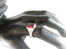 10K White Gold Faceted Ruby Solitaire Art Deco Style Pinky Ring Size 10 - Just Stuff I Sell