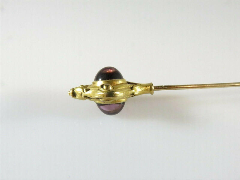 Antique 14K Acid Washed Etruscan Style Cabochon Amethyst Extra Long 8" Hat Pin - Just Stuff I Sell
